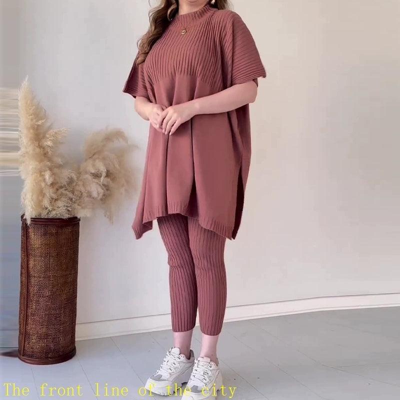 Women Plus Size Loose Knitted Casual Two Piece Set 71743 Women Plus Size Loose Knitted Casual Two Piece Set 71743