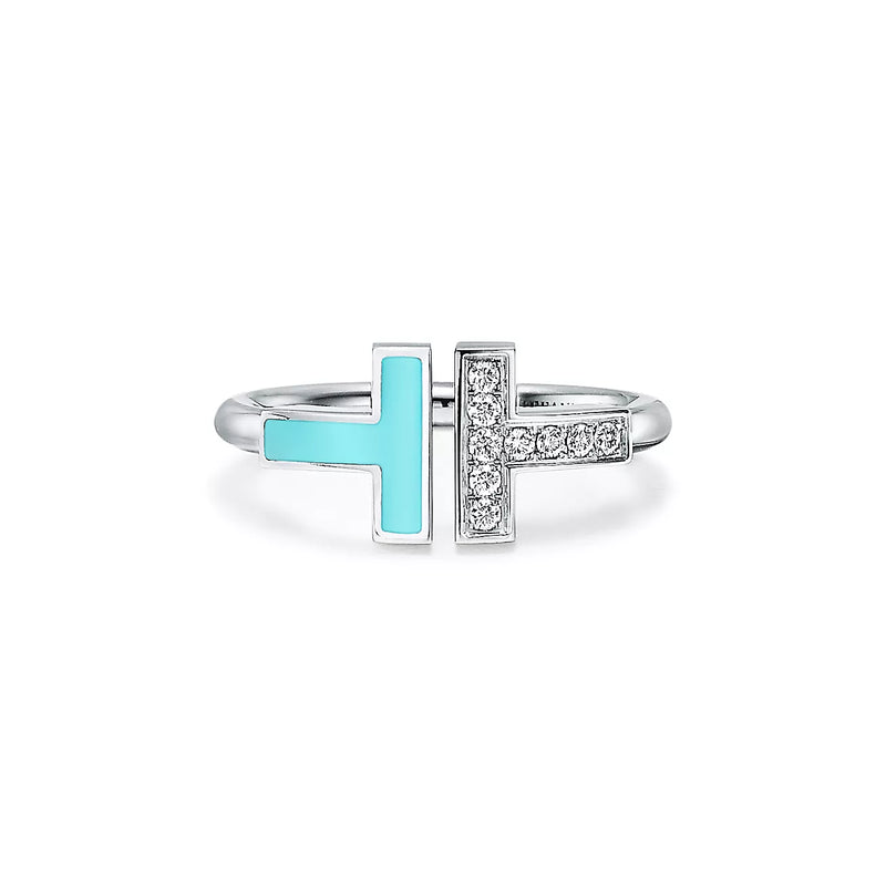 Diamond and Turquoise Wire Ring DN1009 - TUZZUT Qatar Online Shopping