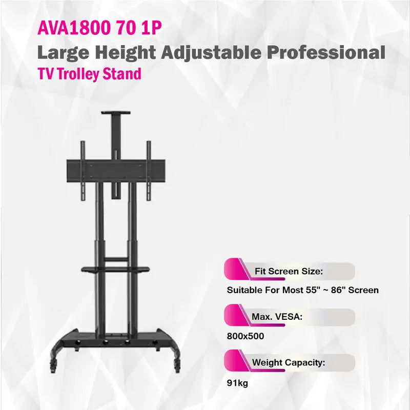 Skill Tech Heavy-Duty Height Adjustable Professional TV Trolley Stand - NB AVA-1800-70-1P (Fits Most 55 Skill Tech Heavy-Duty Height Adjustable Professional TV Trolley Stand - NB AVA-1800-70-1P (Fits Most 55