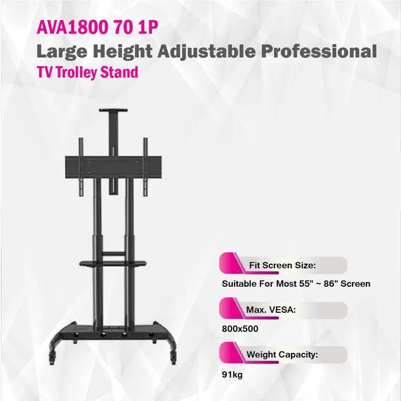 Skill Tech Heavy-Duty Height Adjustable Professional TV Trolley Stand - NB AVA-1800-70-1P (Fits Most 55" ~ 86") - Tuzzut.com Qatar Online Shopping