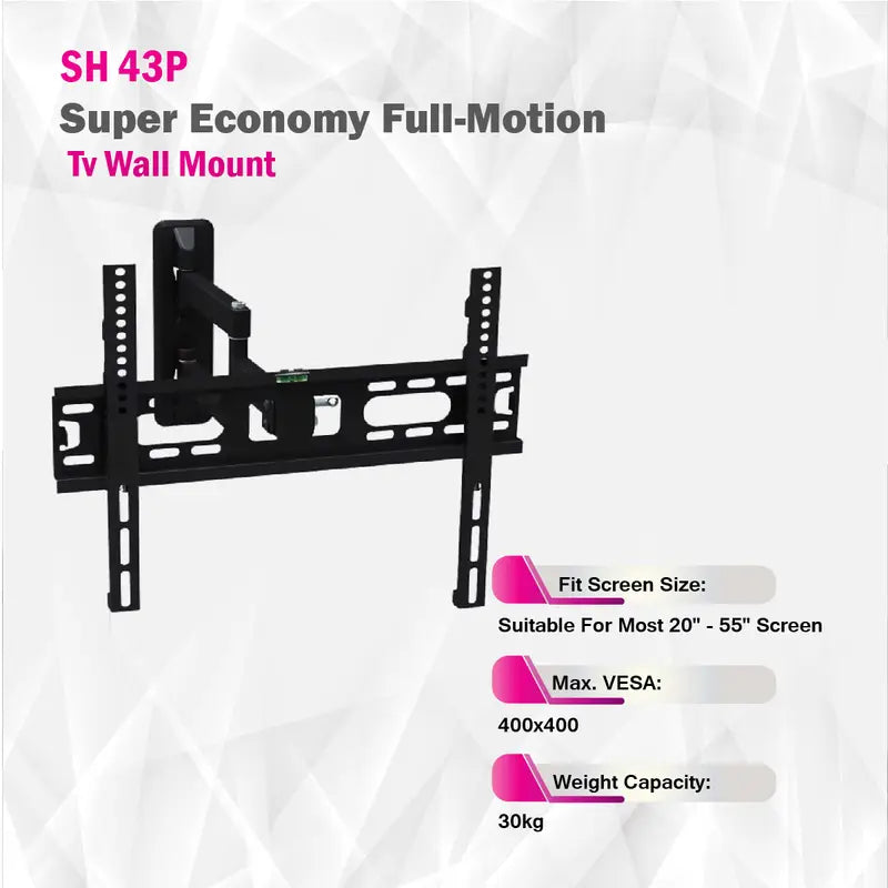 Super Economy Single Arm Full-Motion TV Wall Mount SH 43P (Fits Most 26" ~ 65" Screen, Max. VESA:	400X400mm, Capacity 45kg) - Tuzzut.com Qatar Online Shopping