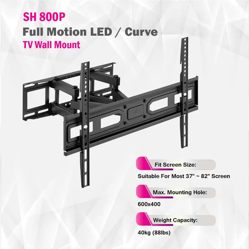 Dual Arm Full Motion LED / Curve TV Wall Mount - SH 800P (Fits Most 37" ~ 82" Screen, Max. VESA: 600X400mm, Capacity 40kg) - Tuzzut.com Qatar Online Shopping