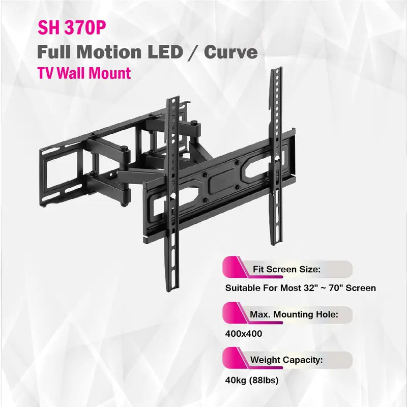 Dual Arm Full Motion LED / Curve TV Wall Mount - SH 370P (Fits Most 32" ~ 70" Screen, Max. VESA: 400X400mm, Capacity 40kg) - Tuzzut.com Qatar Online Shopping