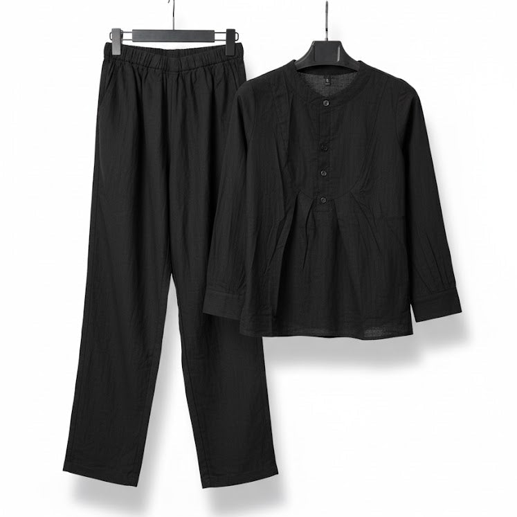 Womens 2pcs Loose Black Cotton Set For Womens 5274019