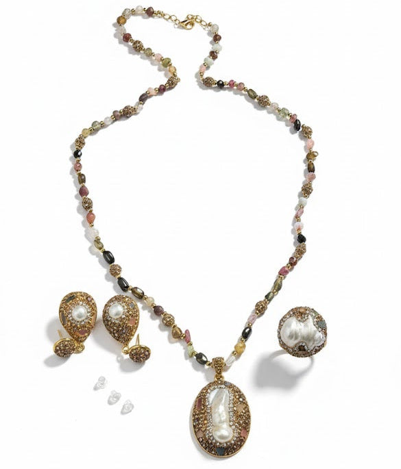 3 In One High Quality Earring Set Earrings Necklace Ring 632682 - TUZZUT Qatar Online Shopping