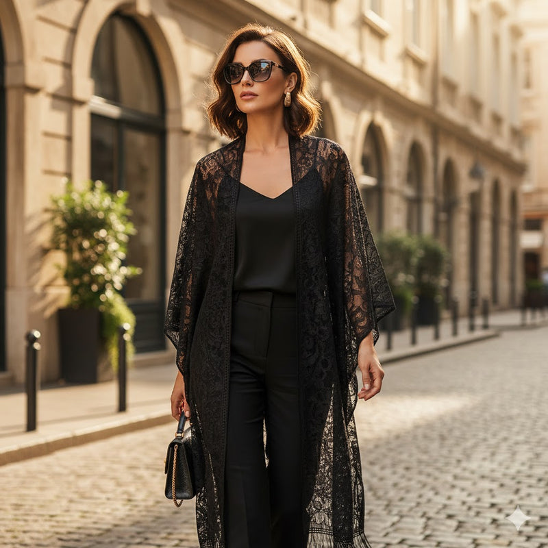 Women's Breathable Hollow Flower Lace Shawl S4632460 - TUZZUT Qatar Online Shopping