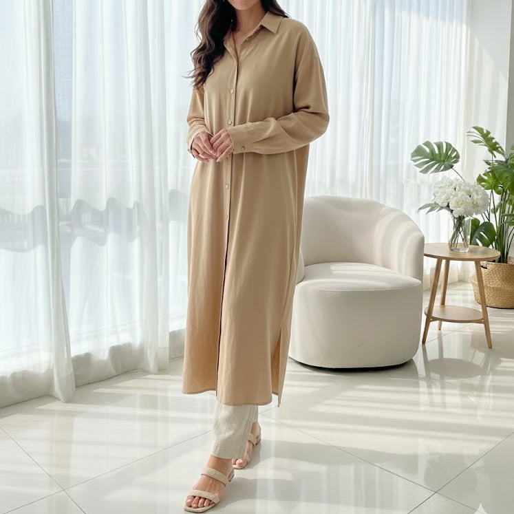 Women's maxi-length garment crafted from a luxurious satin or silk-like fabric XL 03201470 - TUZZUT Qatar Online Shopping