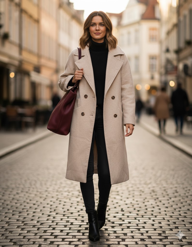 Double-button Long Sleeve Coat 55333 - TUZZUT Qatar Online Shopping