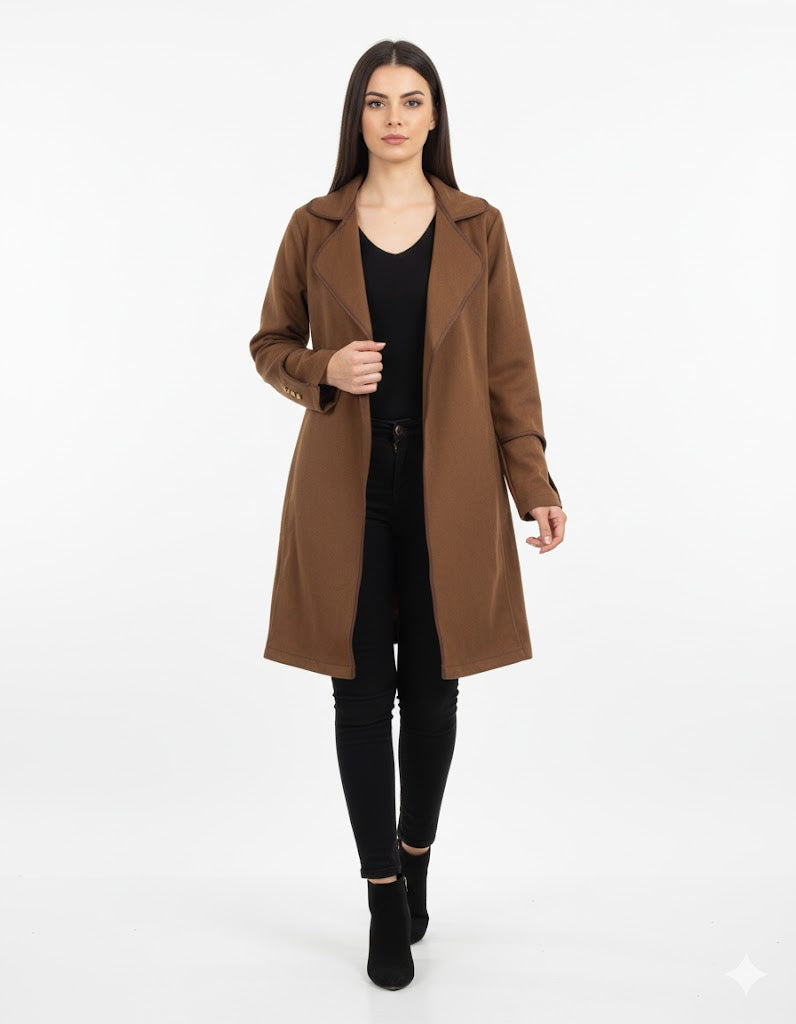 Wide Lapel Long Coat with Buttoned Cuffs 54528 - TUZZUT Qatar Online Shopping