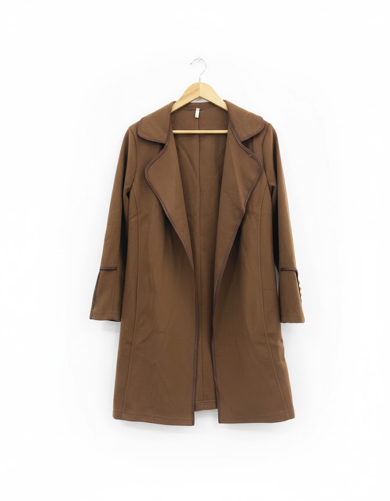 Wide Lapel Long Coat with Buttoned Cuffs 54528 - TUZZUT Qatar Online Shopping