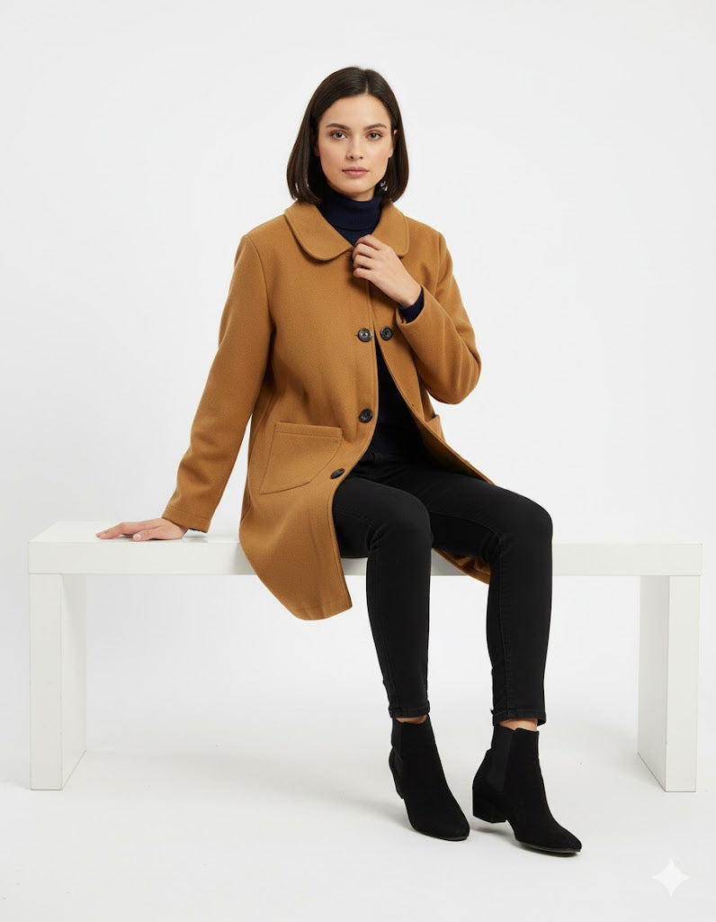 Womens Soft Comfortable Pocket Wool Coat B-387821 Womens Soft Comfortable Pocket Wool Coat B-387821