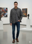 Grey Cotton Wool Blend Buttoned Pockets Jacket 178932 - TUZZUT Qatar Online Shopping