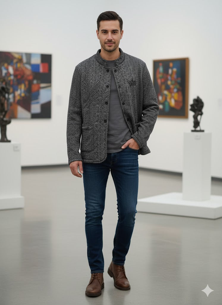 Grey Cotton Wool Blend Buttoned Pockets Jacket 178932 - TUZZUT Qatar Online Shopping