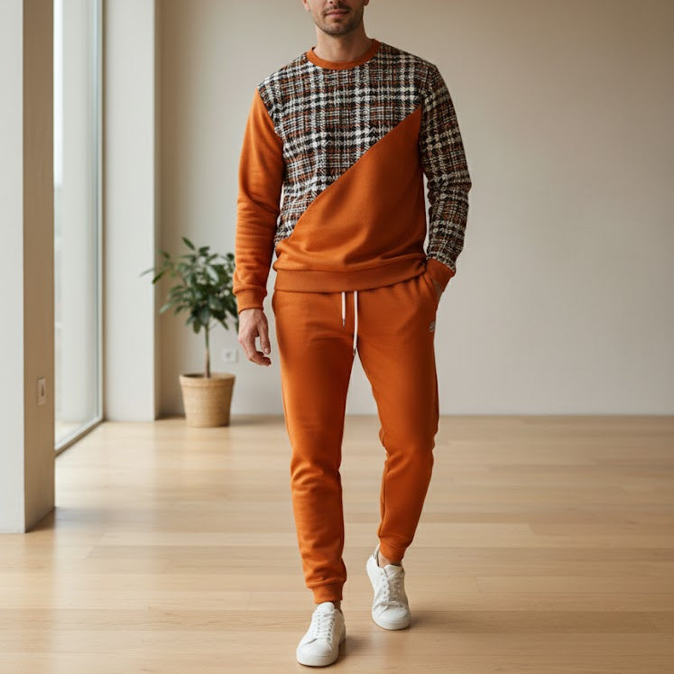 Men's Plaid & Pop Orange Tracksuit  2 Piece Set 9513502 - TUZZUT Qatar Online Shopping