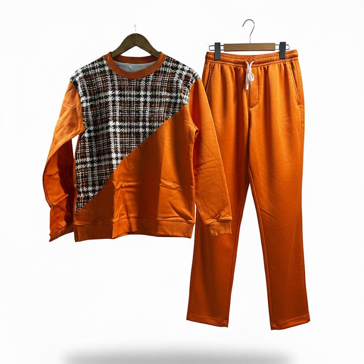 Men's Plaid & Pop Orange Tracksuit  2 Piece Set 9513502 - TUZZUT Qatar Online Shopping