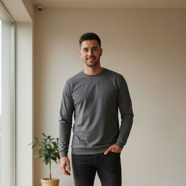 Men's Charcoal Long-Sleeve Crew Neck T-Shirt 002107 Men's Charcoal Long-Sleeve Crew Neck T-Shirt 002107