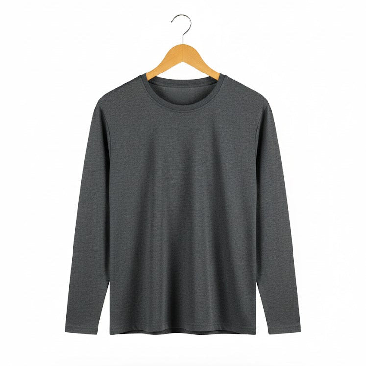 Men's Charcoal Long-Sleeve Crew Neck T-Shirt 002107 - TUZZUT Qatar Online Shopping