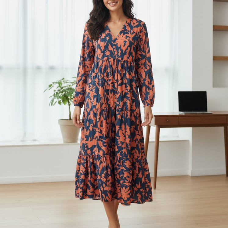 Women's Botanical Print V-Neck Dress 4529703