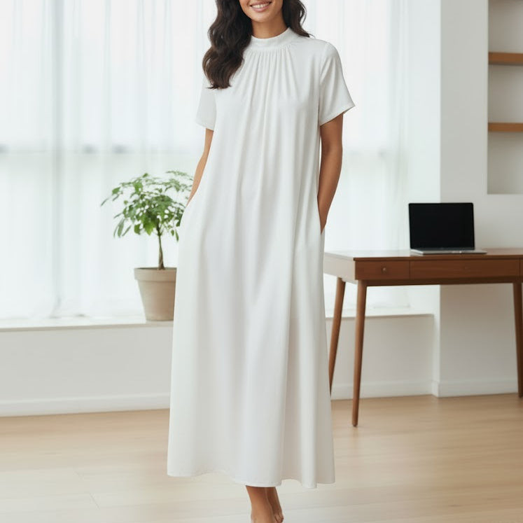 Women's Pure Comfort, Refined Style: The Gathered White Dress XL 115338 Women's Pure Comfort, Refined Style: The Gathered White Dress XL 115338