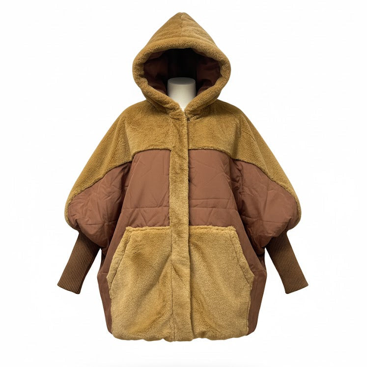 Women's Brown knit Sleeve Patch Work Coat B-367550 Women's Brown knit Sleeve Patch Work Coat B-367550