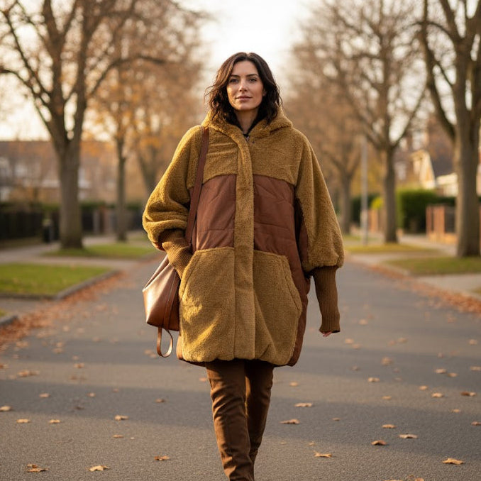 Women's Brown knit Sleeve Patch Work Coat B-367550 Women's Brown knit Sleeve Patch Work Coat B-367550