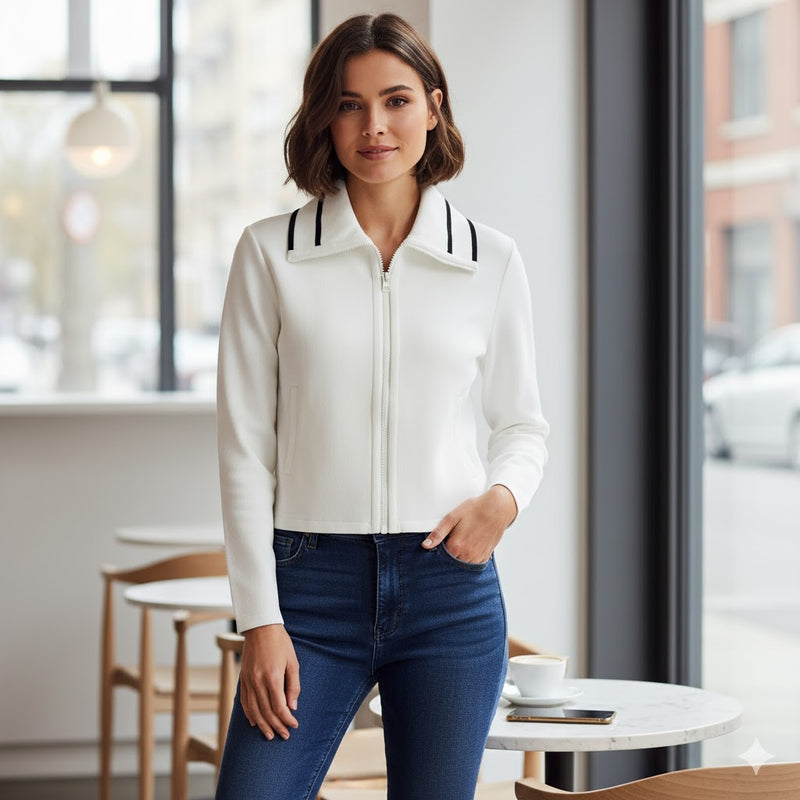 Riviera Stand Collar Crop Women's Jacket CD182 - TUZZUT Qatar Online Shopping