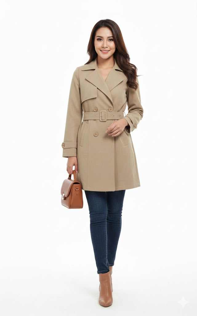 Effortless Chic Short Trench Coat 172244 - TUZZUT Qatar Online Shopping