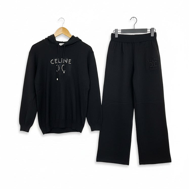Women's Hooded Black Knit Suit Set CL066