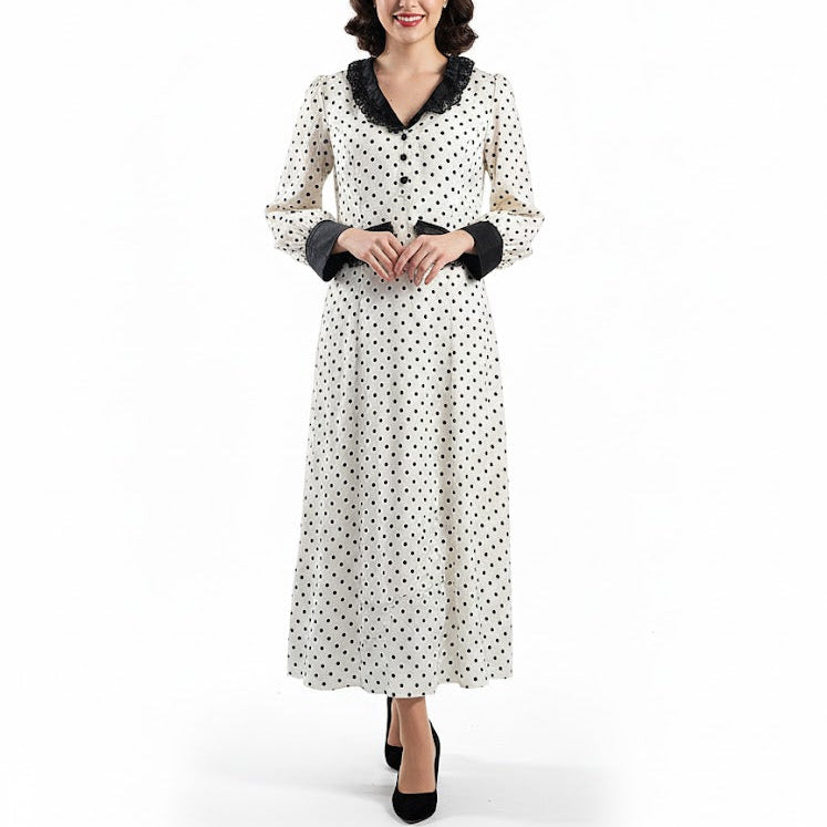 Women's Black and White Polka Dot Dress is designed to flatter and impress  M B-7693 - TUZZUT Qatar Online Shopping