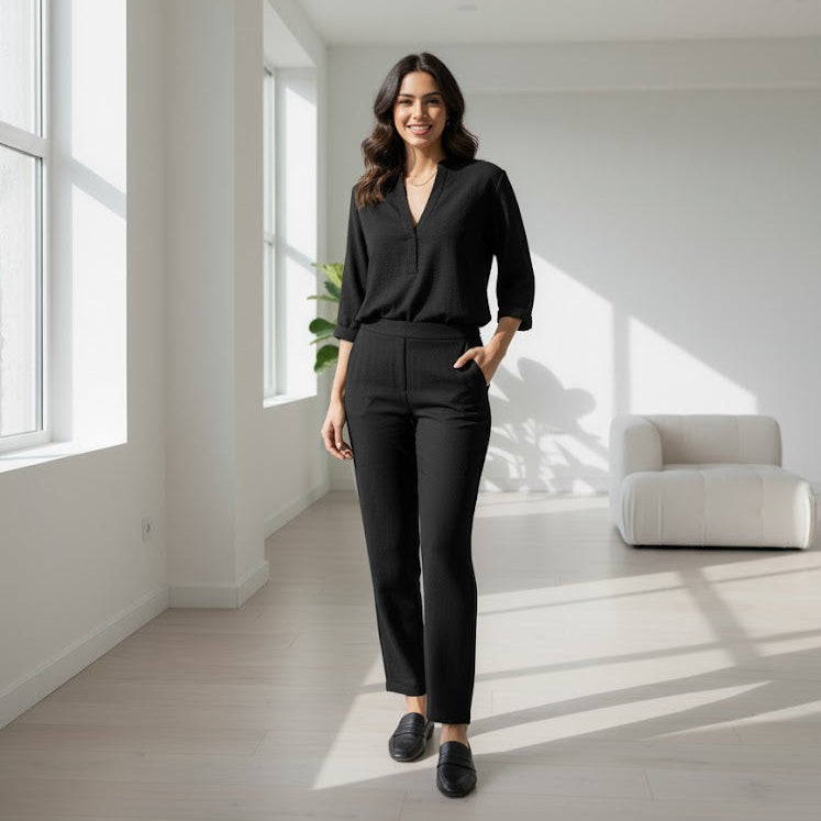 Women's Black Essential Two-Piece Set B-294651 - TUZZUT Qatar Online Shopping