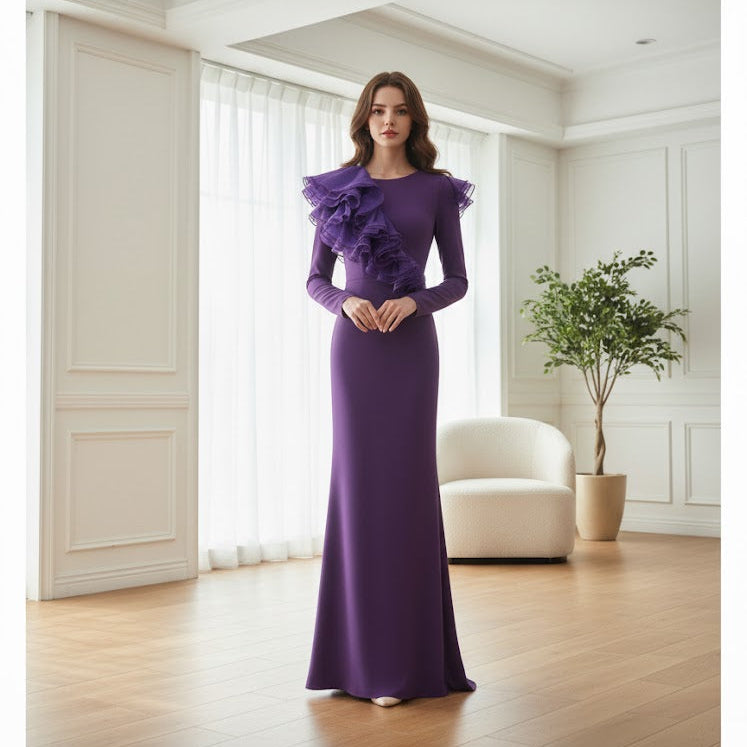 Women's Long Dress  Purple Color B-8406 - TUZZUT Qatar Online Shopping