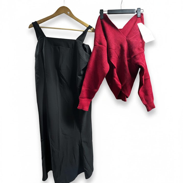 Women's Autumn Glamour: Scarlet Knit & Flowing Black XL 55217800 - TUZZUT Qatar Online Shopping