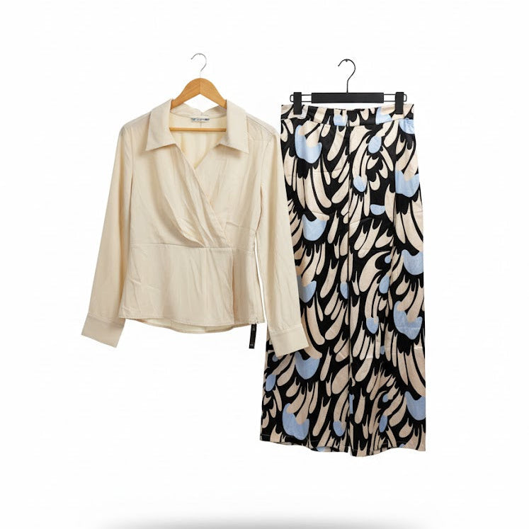 Women's Ivory Top and Flowing Print Pant Set S5070218 Women's Ivory Top and Flowing Print Pant Set S5070218