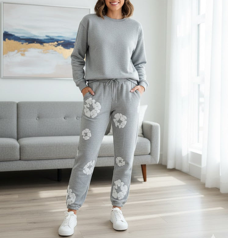 Women's Streetwear Statement: Elevated Cloud-Print Joggers M B-8632 - TUZZUT Qatar Online Shopping