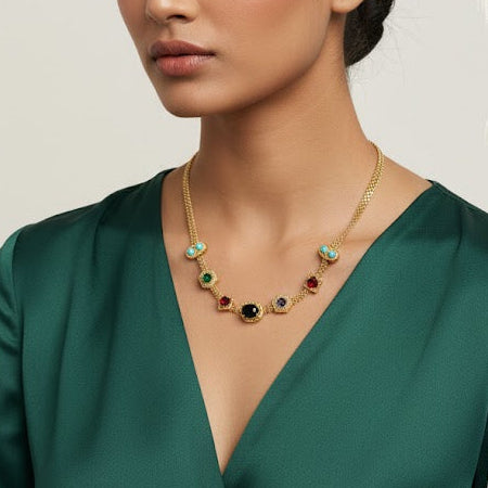 Women's Multi-Stone Gold Necklace DN10247 Women's Multi-Stone Gold Necklace DN10247