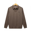 Men's brown sweater vest layered over a plaid long-sleeve shirt T751010 - TUZZUT Qatar Online Shopping