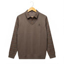 Men's brown sweater vest layered over a plaid long-sleeve shirt T751010 - TUZZUT Qatar Online Shopping