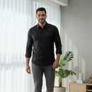 Men's black long-sleeve shirt with a subtle pattern S0124573 - TUZZUT Qatar Online Shopping