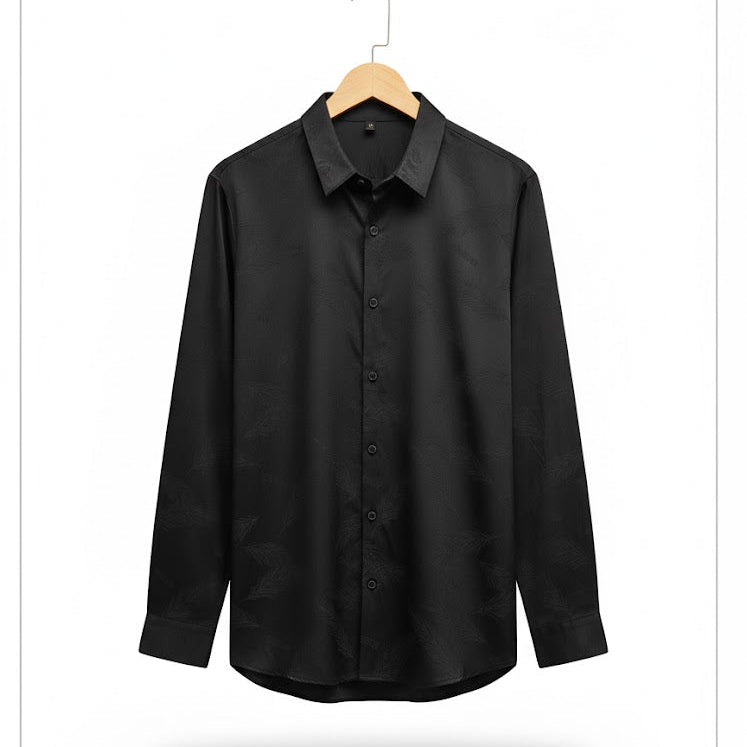 Men's black long-sleeve shirt with a subtle pattern S0124573