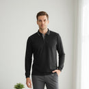 Men's Black long sleeve T-shirt with white or light colored trim on the collar B-3716 - TUZZUT Qatar Online Shopping