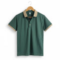 Men's dark green tshirt with a beige collar and sleeve trim CX2601 - TUZZUT Qatar Online Shopping