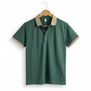Men's dark green tshirt with a beige collar and sleeve trim CX2601 - TUZZUT Qatar Online Shopping