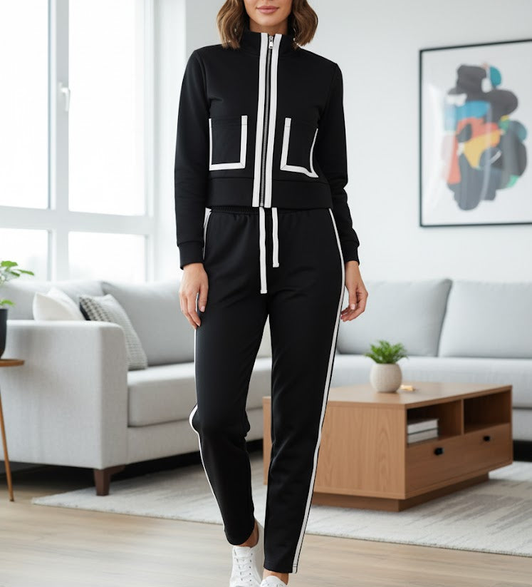 Women's Ready to Wear Black & White Statement Tracksuit 2pcs 6563200 - TUZZUT Qatar Online Shopping