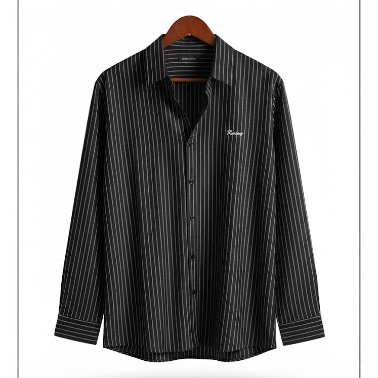 Men's black pinstripe button-down shirt 2XL B-03204 - TUZZUT Qatar Online Shopping