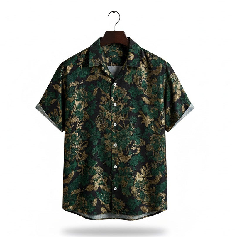 Men's bold and eye-catching short-sleeve shirt with a dark, ornate pattern B-203177 Men's bold and eye-catching short-sleeve shirt with a dark, ornate pattern B-203177