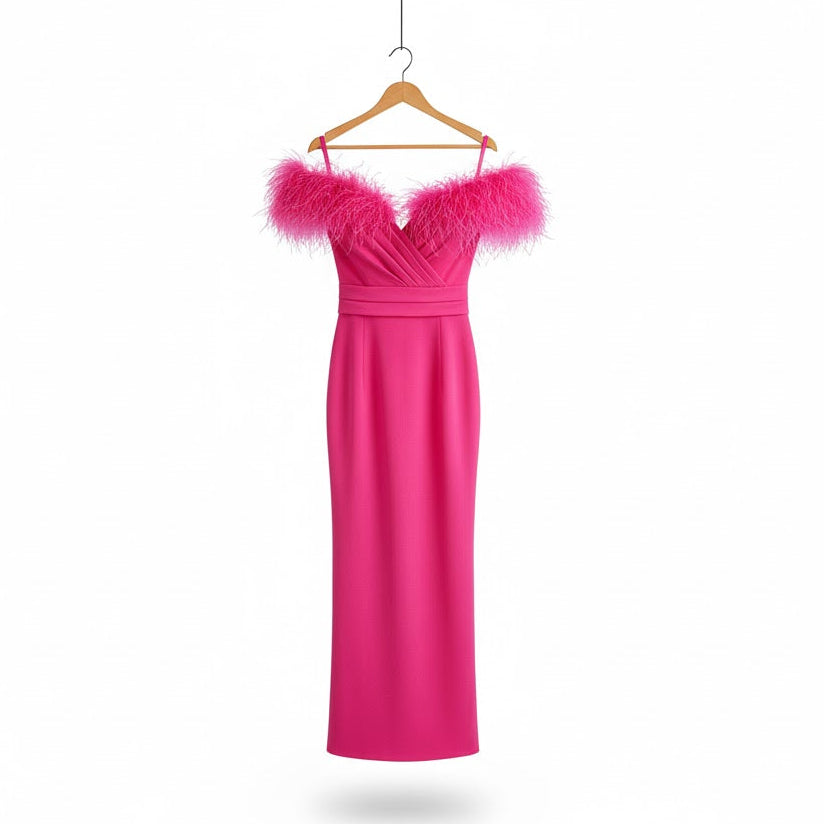 Women's Feather-Trimmed Bodycon Gown Party Wear B-8569001 Women's Feather-Trimmed Bodycon Gown Party Wear B-8569001