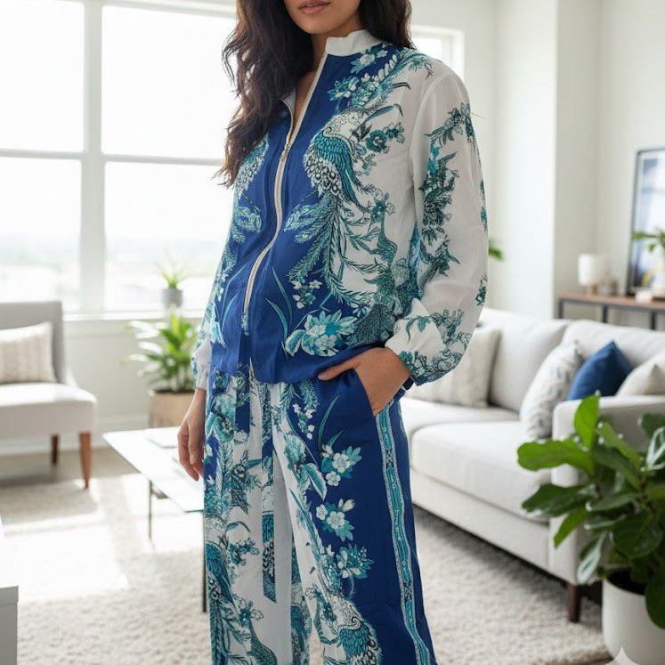 Women's Two-piece set with a beautiful peacock and floral print B-213785 - TUZZUT Qatar Online Shopping