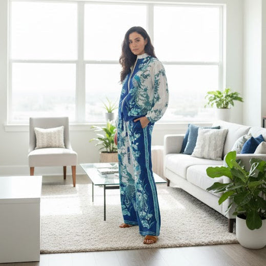 Women's Two-piece set with a beautiful peacock and floral print B-213785 Women's Two-piece set with a beautiful peacock and floral print B-213785