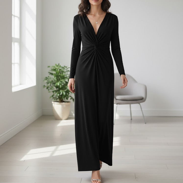 Women's Long Sleeve V-Neck Maxi Dress B-6814 Women's Long Sleeve V-Neck Maxi Dress B-6814
