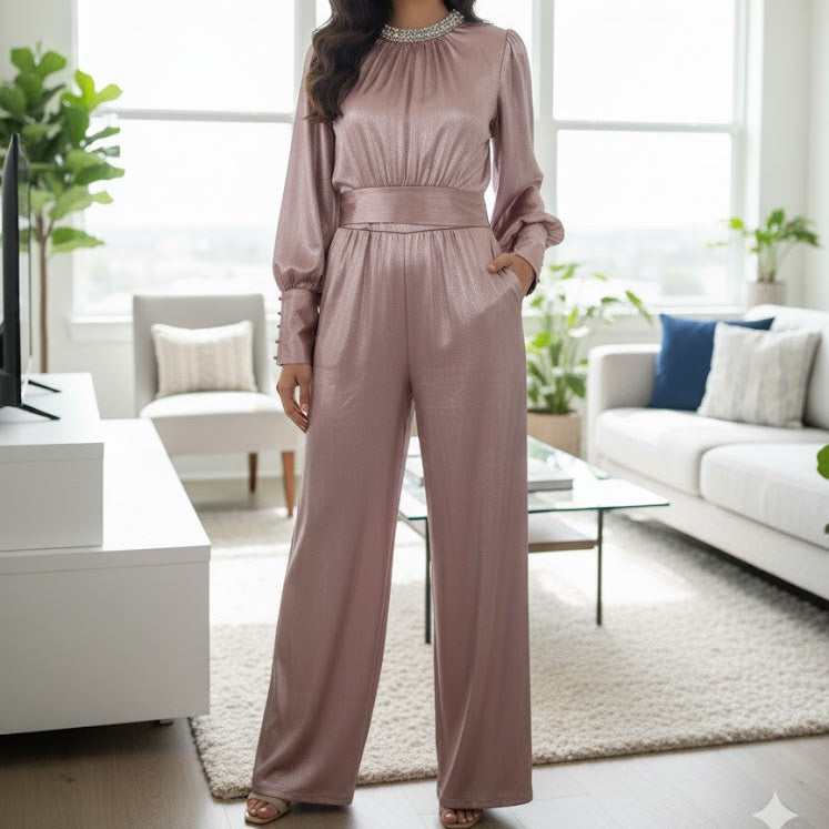 Women’s Shimmer & Pearl Jumpsuit B-8691 - TUZZUT Qatar Online Shopping